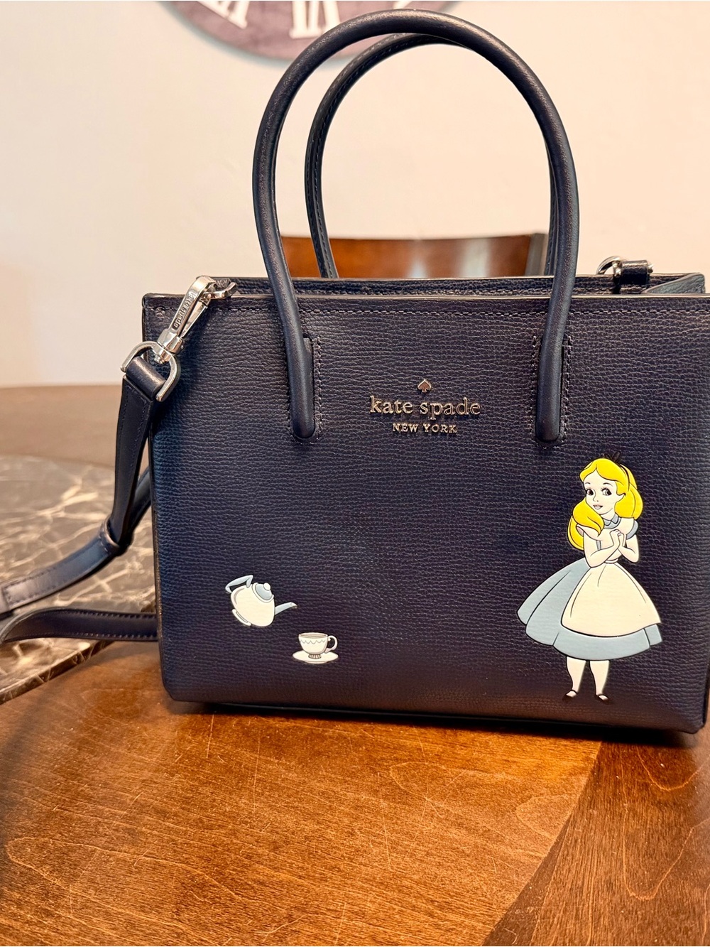 kate spade navy Alice in wonderland Leather Satchel with Tea Motifs. NWOT